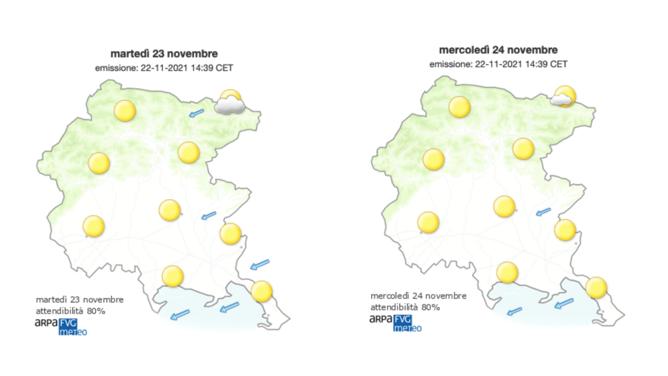 Immagine per Meteo, cielo sereno sul Fvg con raffiche di Bora su pianura e costa